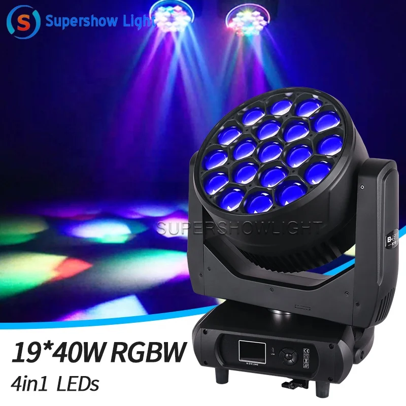 Supershow K15 Mac aura 19x40 pxl dmx rgbw bee eye 19x40w led wash zoom moving head light for stage event party