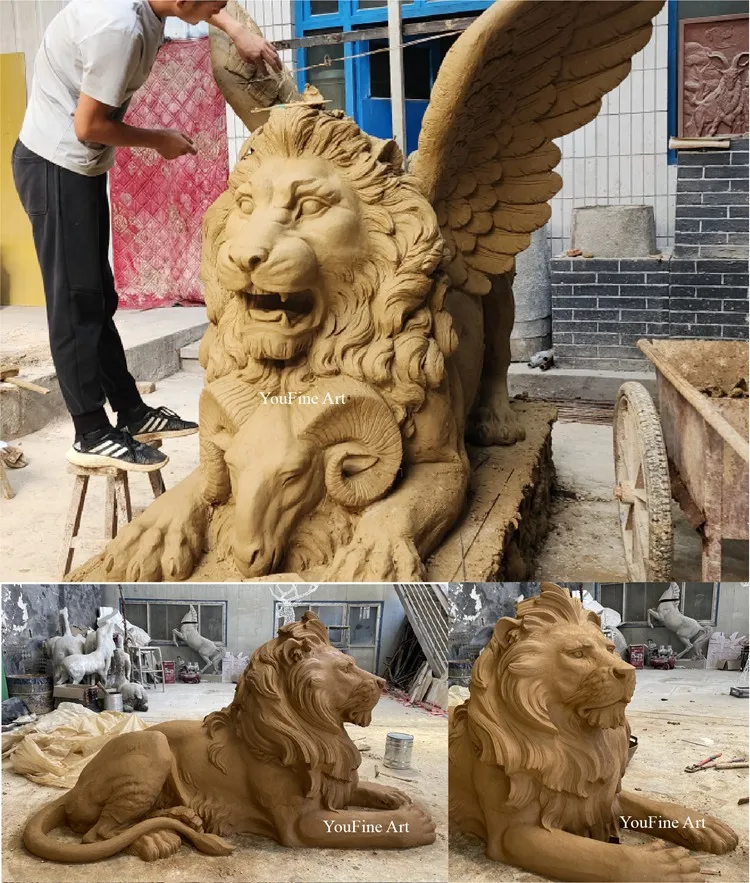 bronze lion statue clay mold