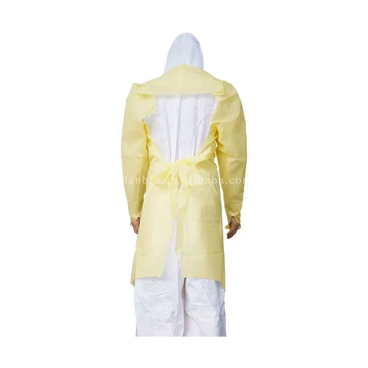 Китайский OEM доступный sms одноразовый изоляционный халат с длинным рукавом с завязкой сзади синий с en14126 ce