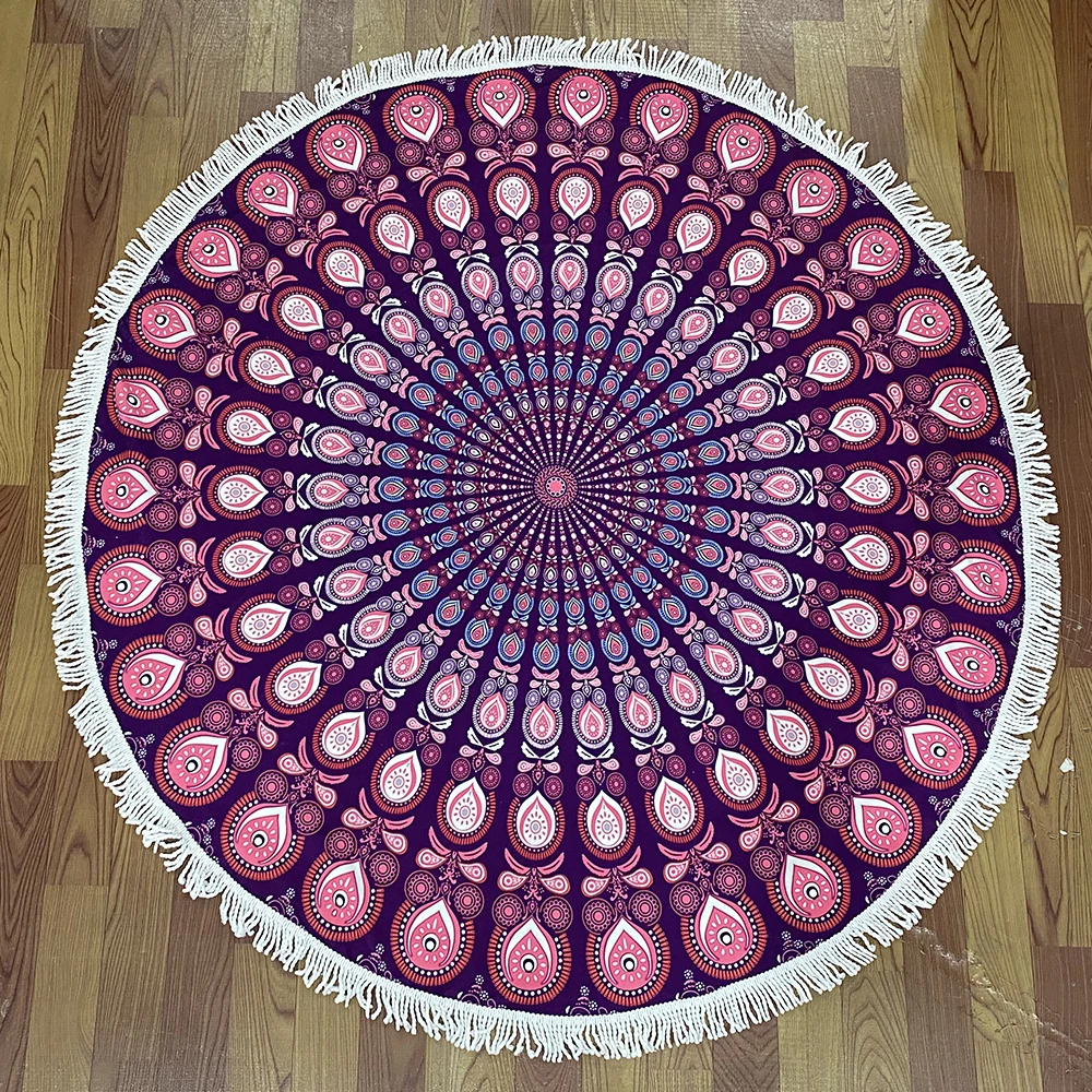 Custom Round Beach Towel With Tassel 100% Microfiber Wholesale Drop Ship