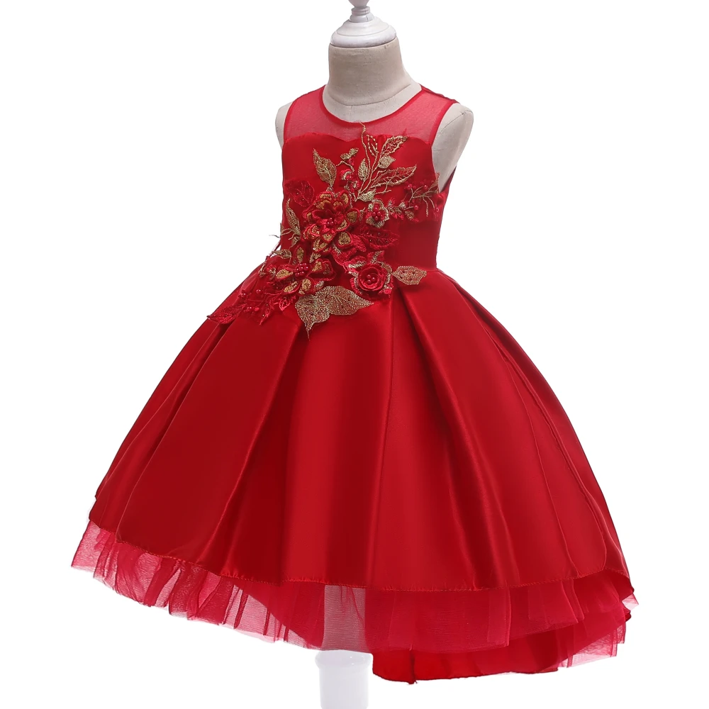 New fashion sleeveless wholesale boutique embroidery flower birthday princess party kids children 11 years old girls dress