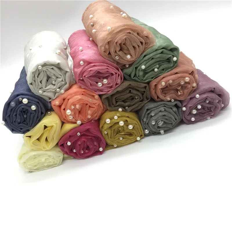 Hot-sale organza pearl scarves dubai women hijab shawls soft cotton hijab
