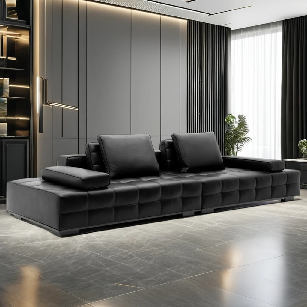 Italian Luxury Leather Sofa High Quality Modern Style Straight Modular for Living Room Hall Villa