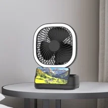 DOE,CEC 7 Inch 5V 2A 5W 5200mAh Wireless Rechargeable Desk Table Desktop Electric Pad Smart Fan with Phone Holder