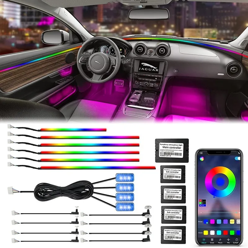 Universal 12V 6 in 1 18 in 1 64 Colors RGB LED acrylic Car strip light Atmosphere Interior Dashboard Lighting Backlight