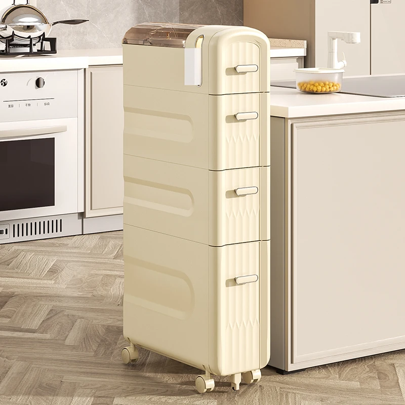 Modern Ultra-Thin PP Mobile Kitchen Storage Rack Drawer Bathroom Pulley Plastic Food Cart Corner Shelf Locker Sample Available