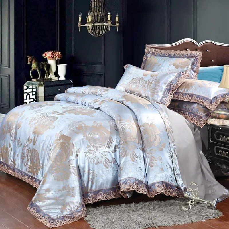 Bedding linen European satin jacquard four piece set with lace lace lace four piece set