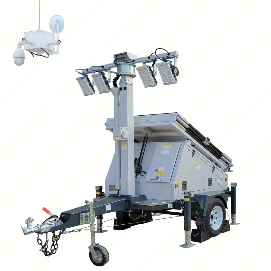 Powered Mobile Lighting Trailer with Telescopic Mast LED Solar Light Tower