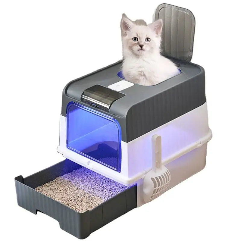 Hot sale Wholesale manufacturer extra-large plastic automatic drawer enclosed sterilization deodorising litter box toilet