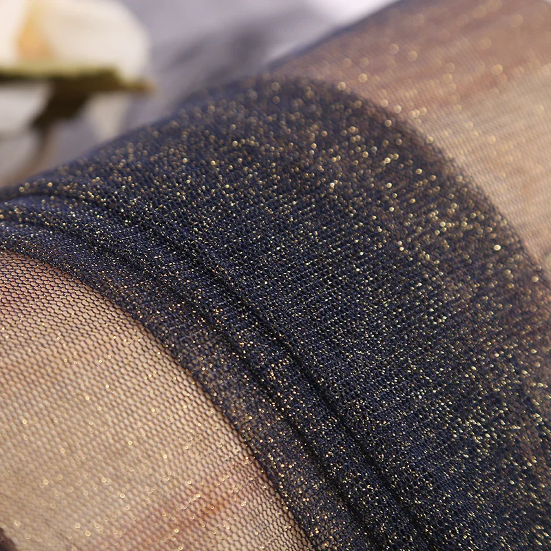 Wholesale Factory Gold Lurex Mesh Stretch Fabric Polyester  Black Mesh Gold Yarn Fabric