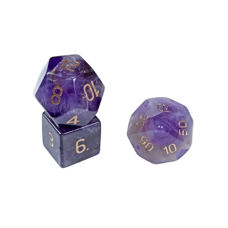  Гравированные Аметистовые кости подземелья драконы DND ролевая игра 7 шт. PRG фиолетовый драгоценный камень набор