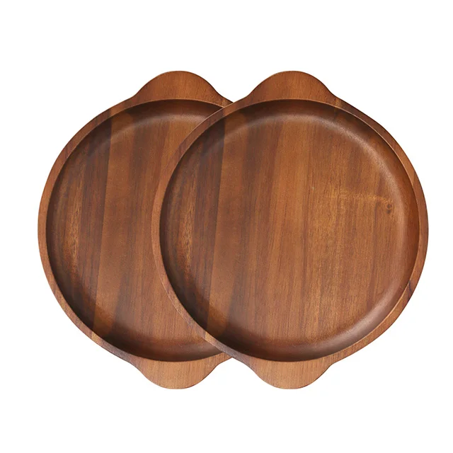Vietnam High quality Custom Logo Wooden Dish Plate Walnut Wooden Fruit Plate Set With Handle