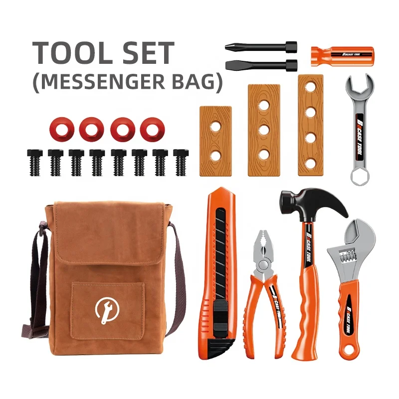 Plastic Tool Toys Toolkidz Simulation Tool Set with Crossbody Bag with 24PCS Accessories Pretend Play Toys Tool for Boys