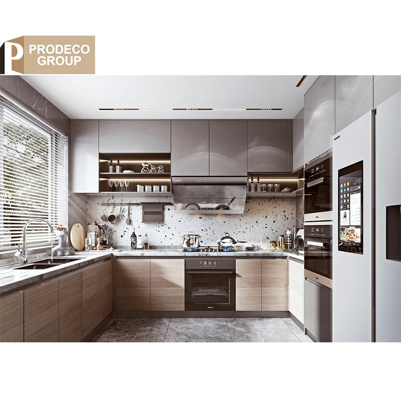 Prodeco Whole Miniature Wooden Full Joinery Solid Wood Brown Color Kitchen Cabinets Set for Villa