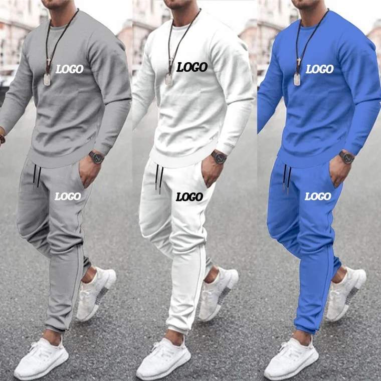 Wholesale Custom Logo Men Plain Tracksuit Jogging Jogger Suit Set Crewneck Sweatshirt Sweatsuit Men 2 Two Piece Pants Set
