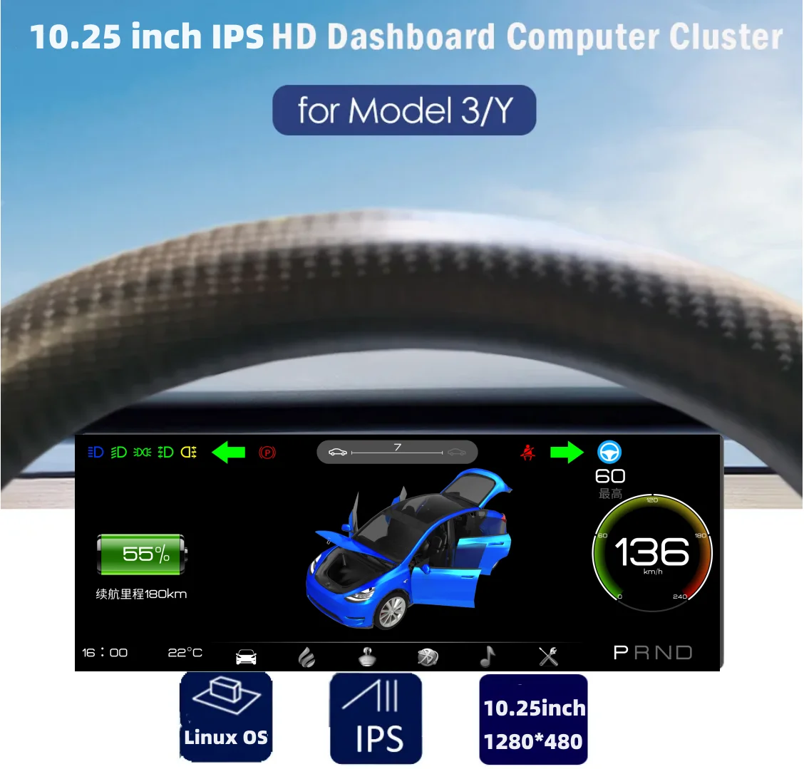 10.25 Inch Lcd Instrument Panel Accessories Dashboard Hud Heads Up Display Gauge Cluster Performance Digital For Tesla Model 3