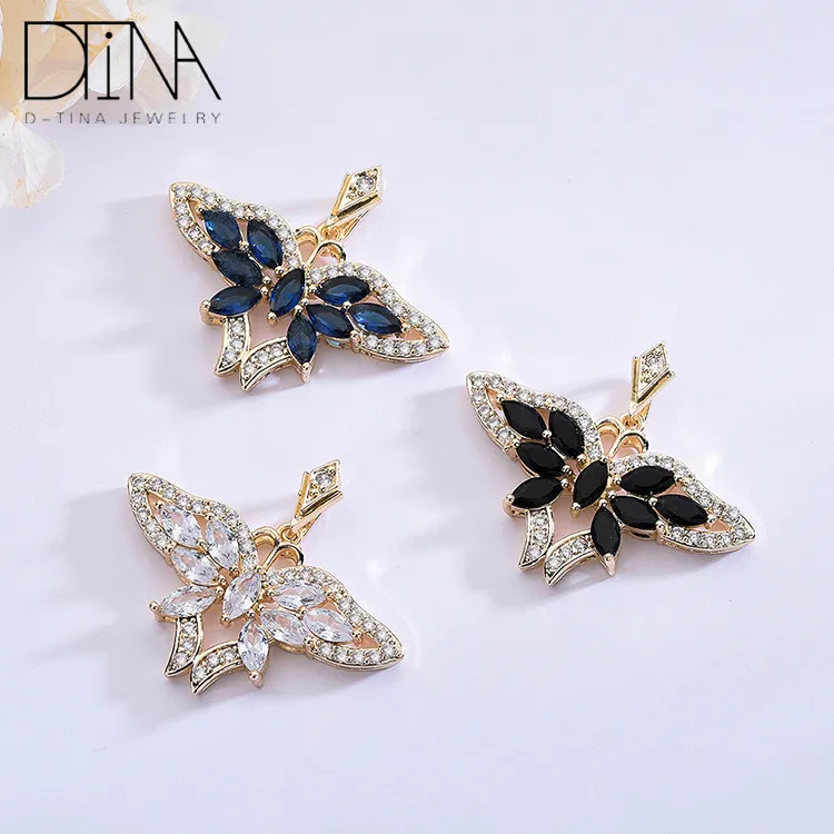 Premium zircon pendant colorful butterfly 14k gold-plated jewelry
