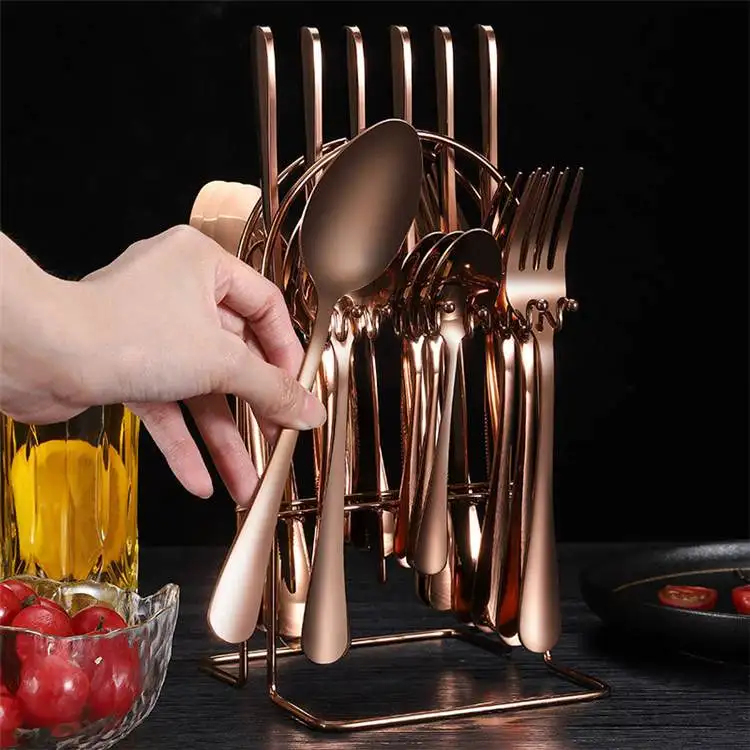 Wholesale Steak Knife Fork Spoon Dinnerware Tableware 24 Pcs With Holder Western Flatware Stainless Steel Cutlery Set