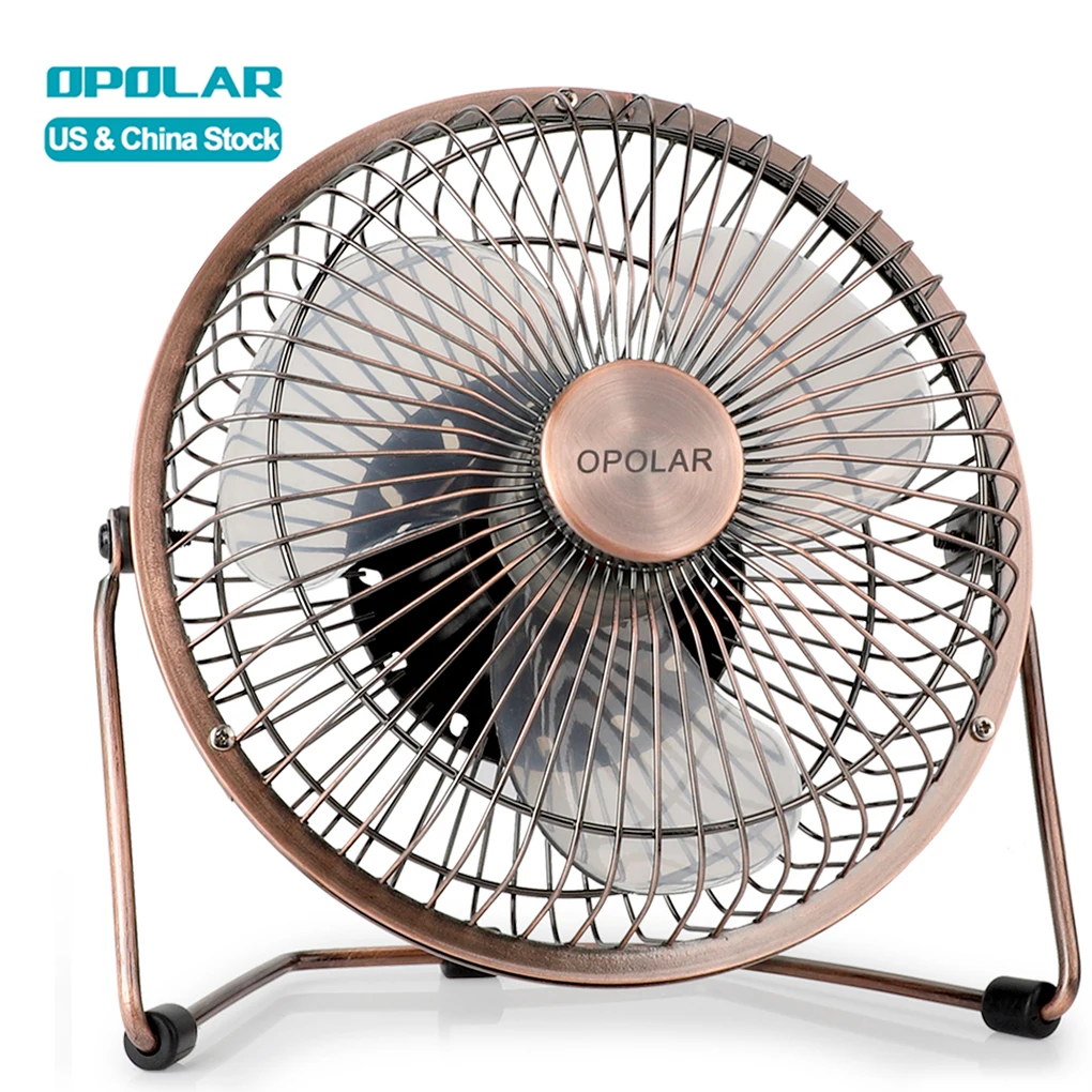 OPOLAR Retro Metal Desk Fan 6in Small Desktop Electric USB Powered Mini Fan with USB Cable Portable Air Cooling Stand Table fans