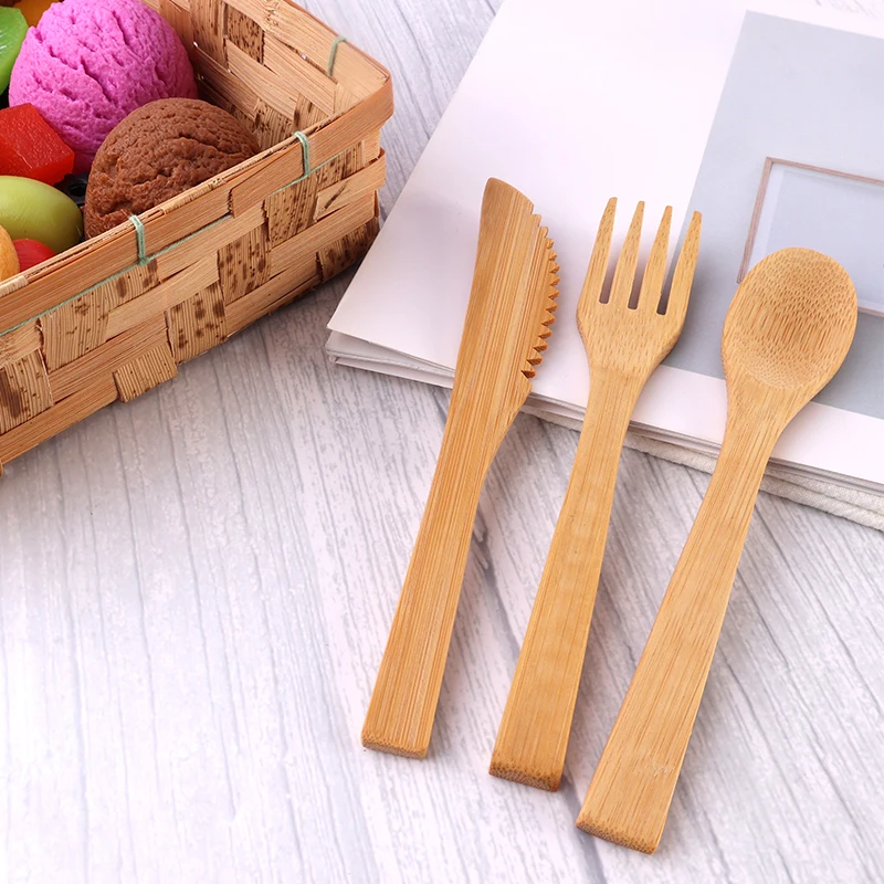 Eco-Friendly Bamboo Reusable Cutlery Bamboo Cutlery Set Wooden Bamboo Knife Fork Spoon Travel Sets
