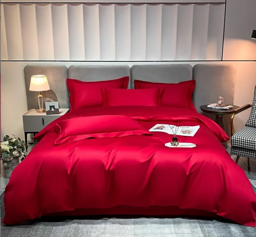 Wholesale Customized Logo Long-Staple Bony Cotton Pink 4PCS Bed Set Bedspread Bed Sheet Pillow Cases for Hotels