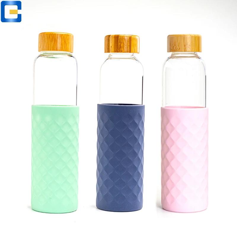 Экологичные стеклянные бутылки для напитков Бамбуковая крышка воды