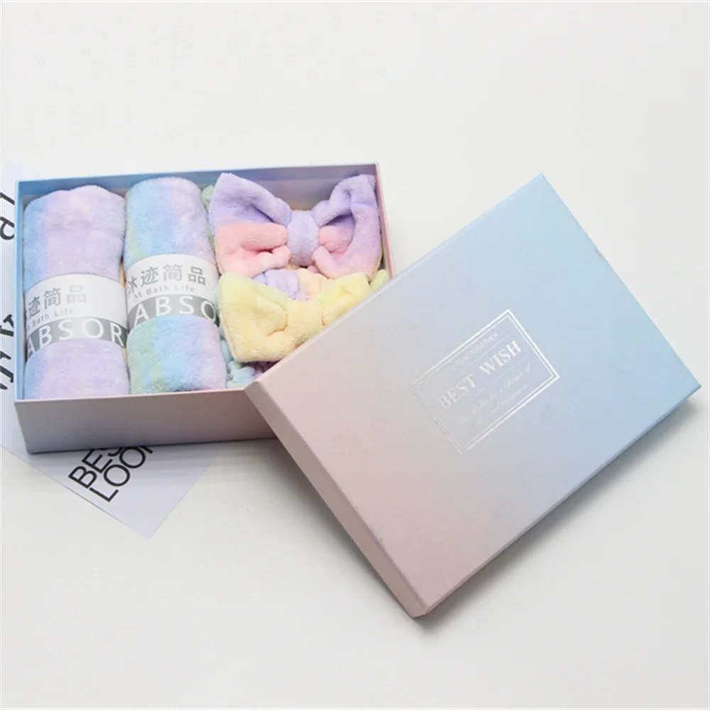 Customized coral velvet fabric set bath towel hair cap hair band shower gift set rainbow color fashion matching set