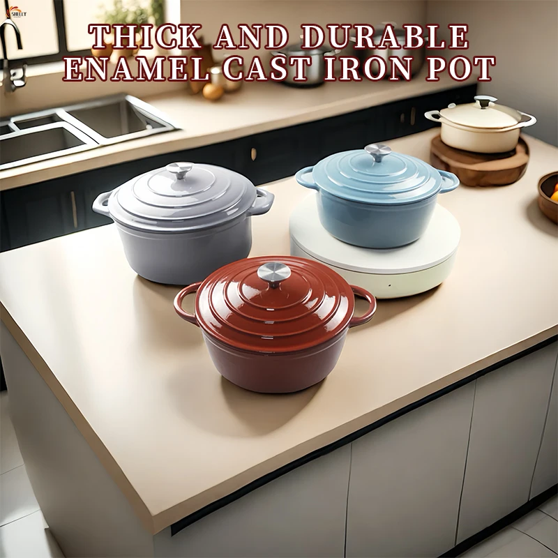 XLW Thickened Candy Colored Enamel Stew Pot Soup with Lid Cast Iron Dutch Oven Dual Handles Cooking