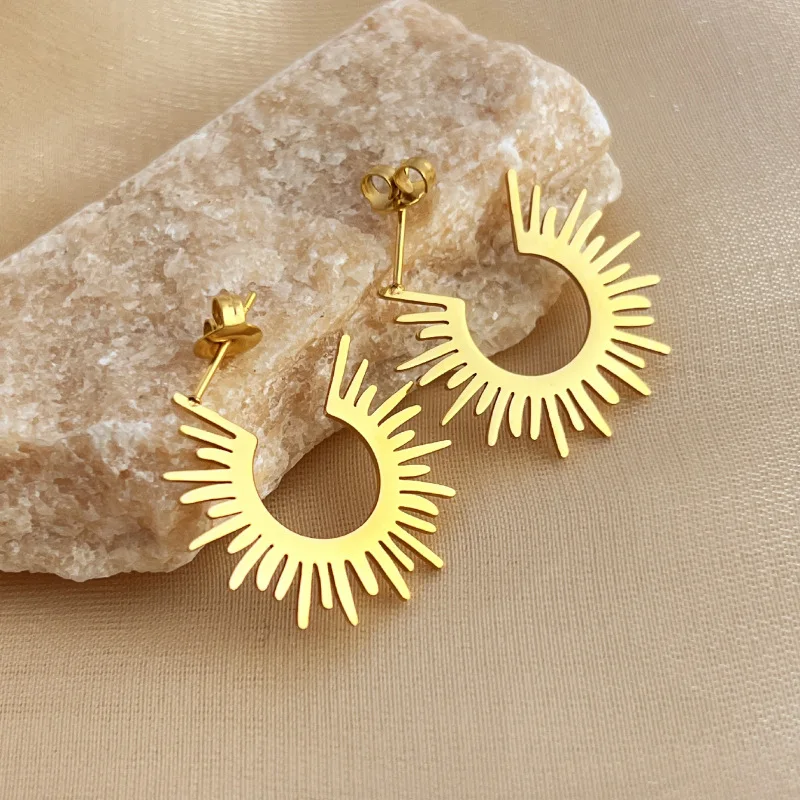 DAIHE Euro-American Stainless Steel 18K Gold Plated Sunflower Necklace Earrings Jewelry Set Gift