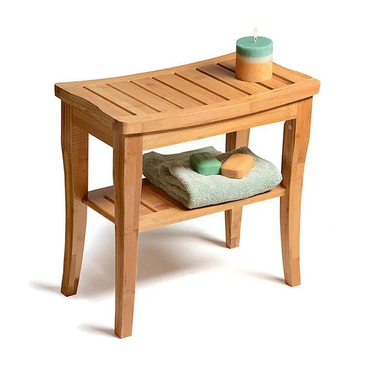 Bamboo Bathroom Shower Bench Bathtub Shower Chair Spa Bath Organizer Seat Stool