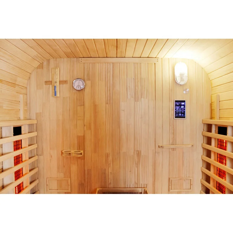 New Design Outdoor Red Cedar Sauna Room 4 Person Panoramic Barrel Sauna