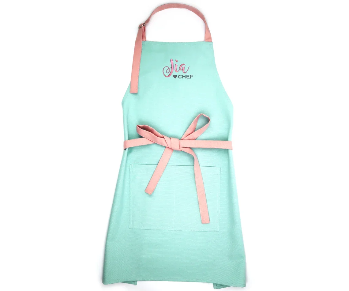 With Embroidery Logo Twilled Combed Cotton Customized Polyester Cotton Fabric Apron With Logo Custom For Women Lady