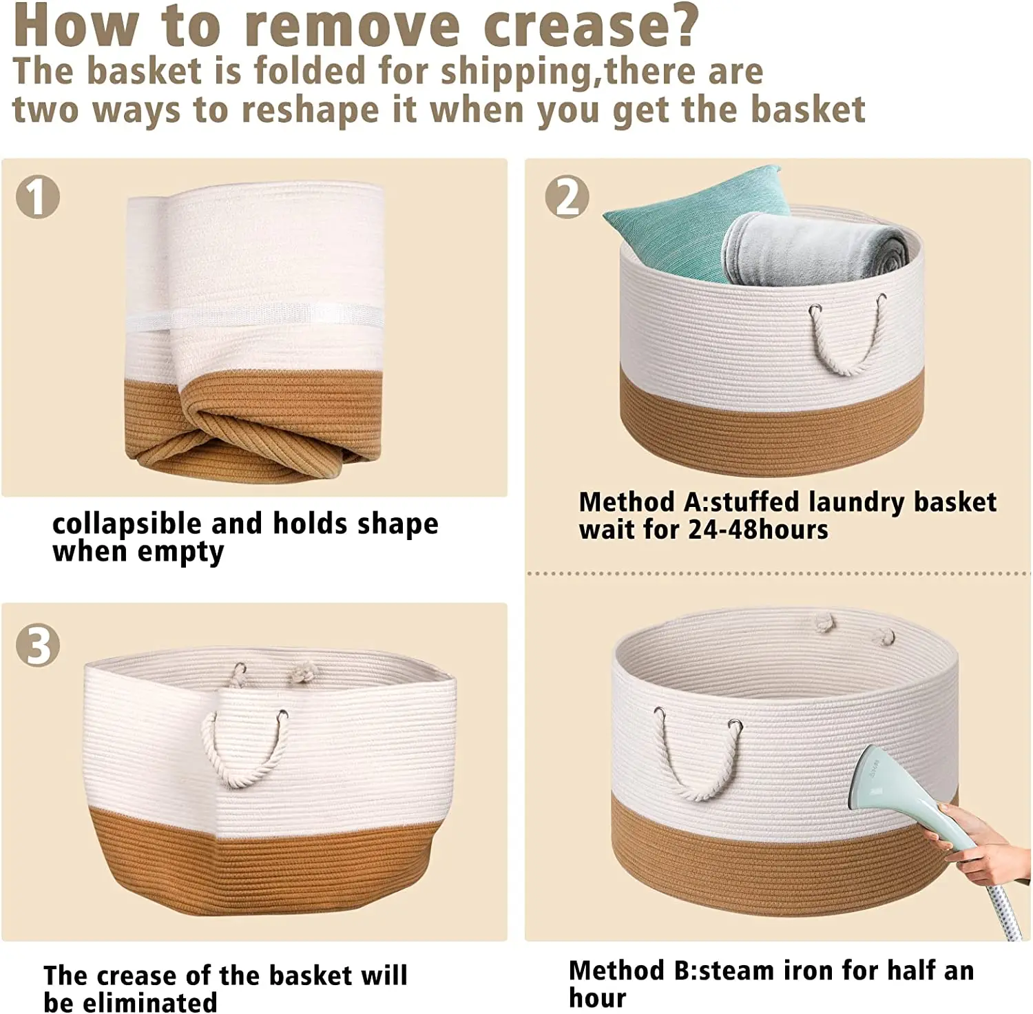 QJMAX Woven Cotton Rope Blanket Basket Living Room Bedroom Organization For Storage