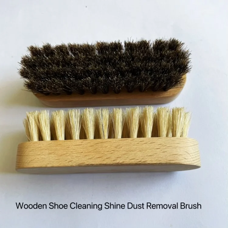 High Quality Pig Bristle Horse Hair Natural BeechWood Shoe Cleaning Shoe Shine Dust Removal Brush
