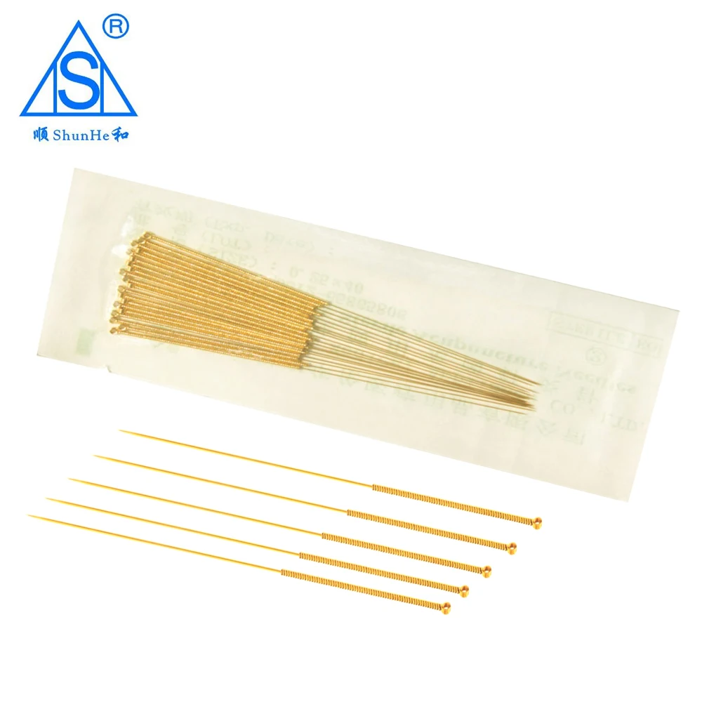 CE & ISO Gold plated acupuncture needles without/with a tube in a plastic bag