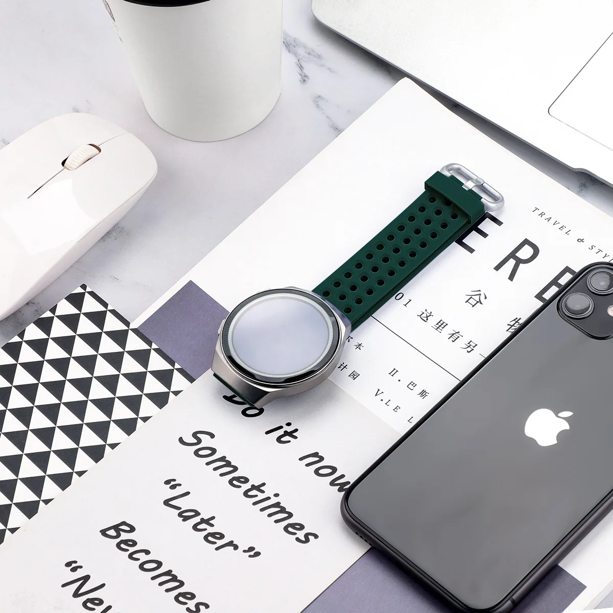 Ремешок резиновый для Samsung Galaxy Watch 3/4/5/6 Huawei GT 2e силиконовый браслет на запястье 20 мм 22