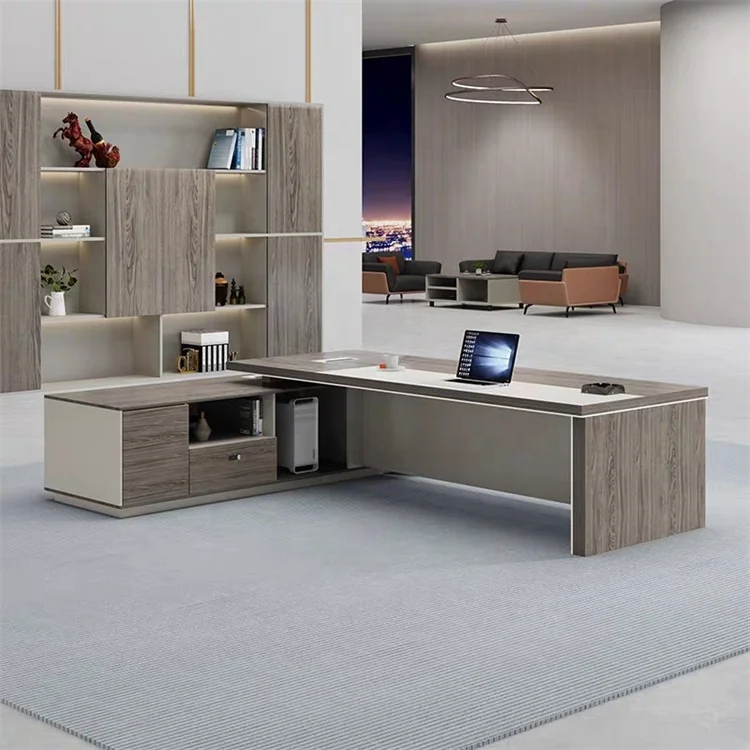 Hot Sale High End  Office Furniture L Shaped Boos Computer Table  Drawer Managers CEO Wooden Office Desks