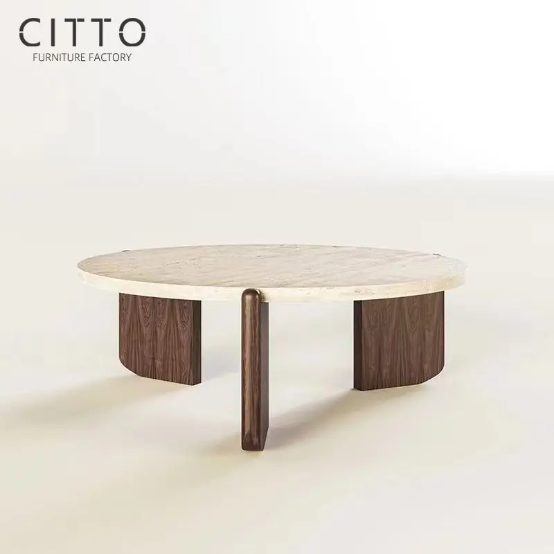 Contemporary Round Nesting Coffee Table Black Gold Metal Side Glass Marble mdf Wooden 3 pieces Tea Coffee Table Set Center Table