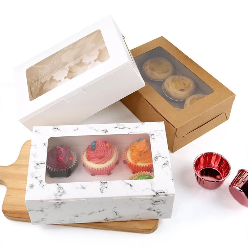 Bulk Kraft Paper Window Clear 4 6 12 24 Hole Muffin Cup Cake Cupcake Packaging Box Wholesale Custom Transparent Mini Cupcake Box