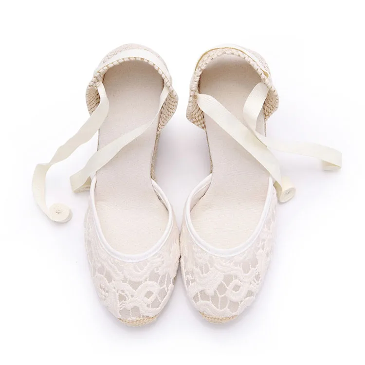 Nicecin Lacing retro shoes for ladies cotton shoes with raised heels creative wedge lace sandals women sneaker shoes espadrilles