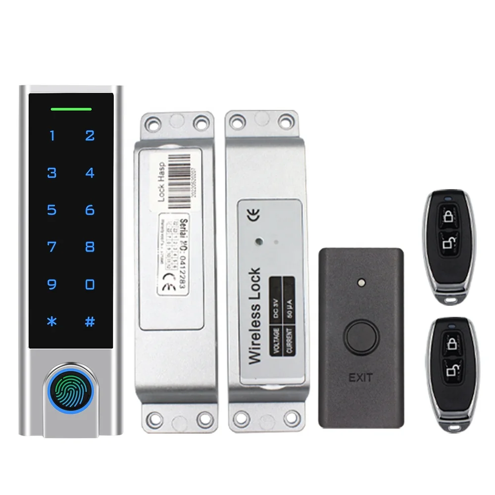 Metal Waterproof 433Mhz RFID Fingerprint Wireless Access Control Keypad+Electric Lock+Exit Button+Remote Control Key