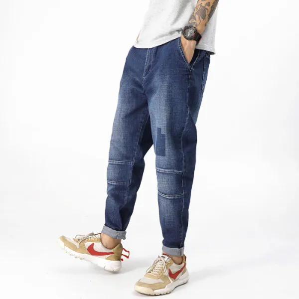 Custom wholesale Summer Solid Jeans Loose fit Plus Size Harem Pants Stretchy Korean Casual Mens Denim Jean