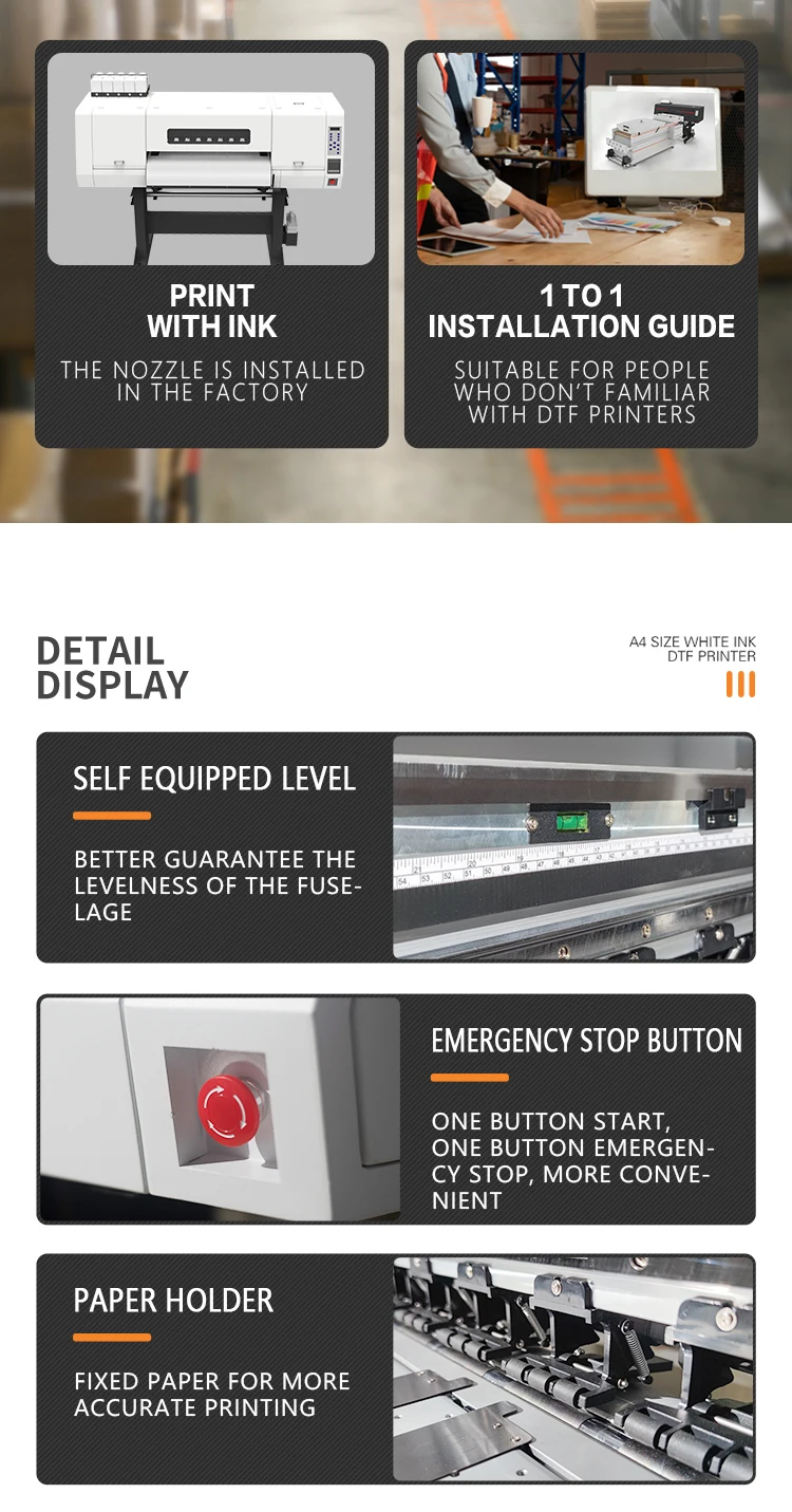 DTF Printer 60cm A1 Heat Transfer DTF Industrial Printer Machine With Powder 4 Heads Vinyl White Ink