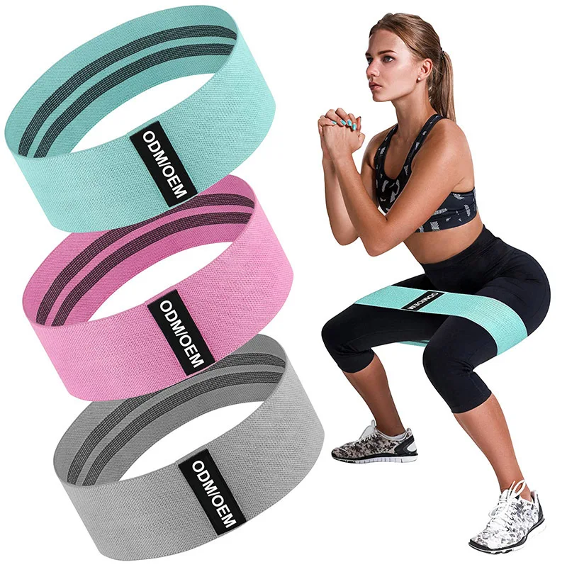 Fabric Resistance Band For Working Out Custom Logo Print 3 Cotton Fabric Hip Booty Bands Set Fitness Fabric Resistance Band