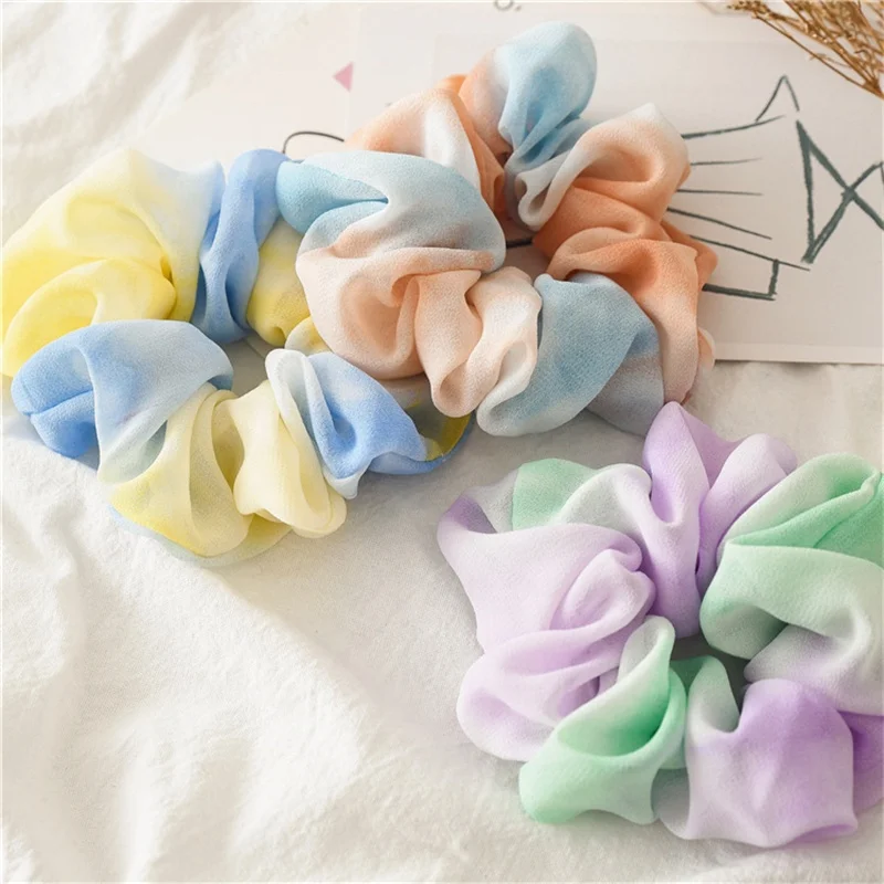 New Arrival Spring-Summer Tie-dye Print Chiffon Elastic Hair Tie Hair Scrunchies Retro Gradient Color Hair Scrunchies