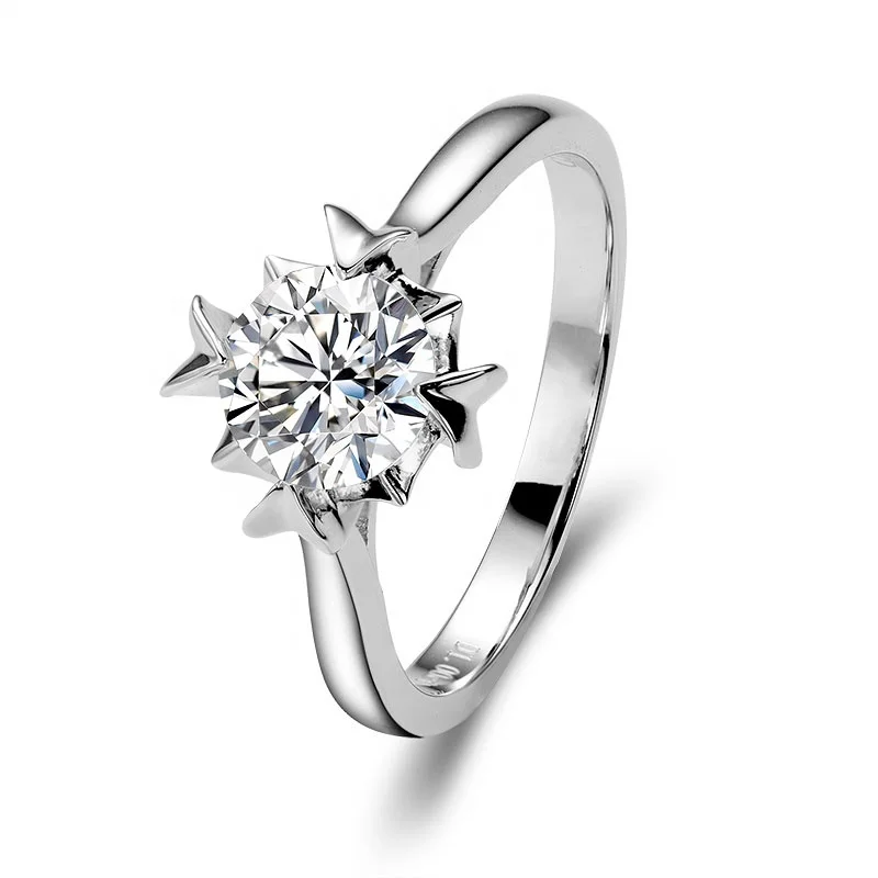 
925 sterling silver ring hot sale flower shape bezel setting ring round cut loose moissanite jewelry supplier wholesale price 
