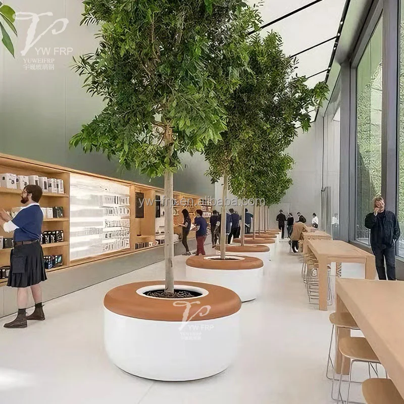 Hotel office shopping mall outdoor fiberglass flower pot chair indoor decoration creative green plant flower art tree seat bench