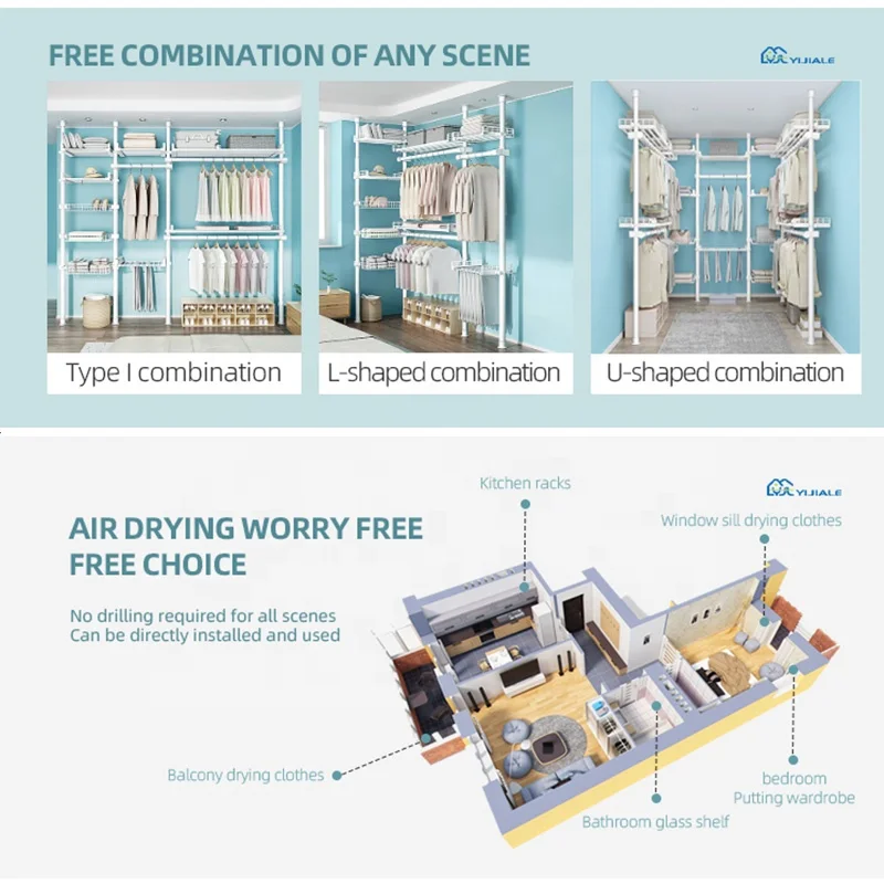 Yijiale Child Bedroom Wardrobe Combination Clothes Portable Closets Foldable Wardrobes For Children