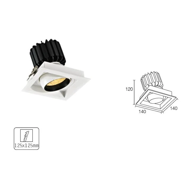 
Hot Product Commercial 30w Square Aluminum Adjustable Recessed Ceiling Spot Downlight Cob Led Grille Light 