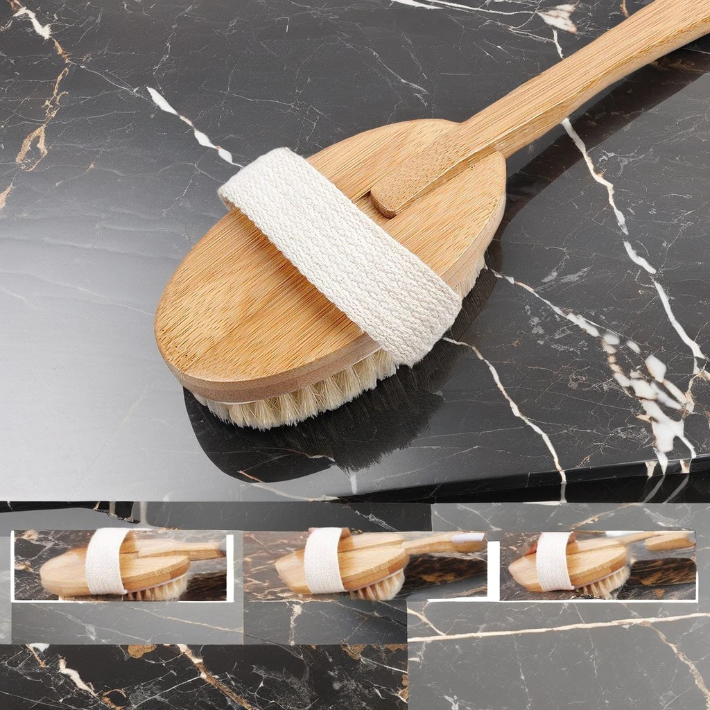 Home Use Wooden Bath Brush with Removable Bristles Shower Scrubber and Massage Exfoliator for Adults and Babies